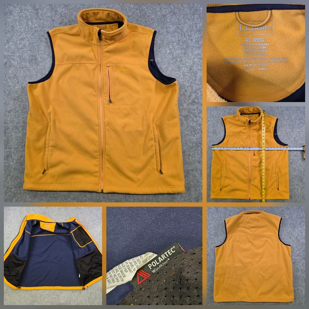 LL Bean Vest Mens‎ XL Yellow Polartec Windbloc Fleece Full Zip Pockets Hiking